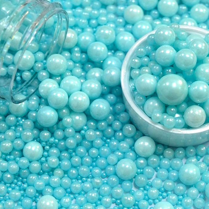 Light Blue Sprinkles Edible Pearls for Cake Decorating Blue Pearl Sprinkles 120G/ 4.23Ounce Cake Sprinkles Cupcake and Cake Topper Cookie Baking Decorations Wedding Halloween Christmas Supplies