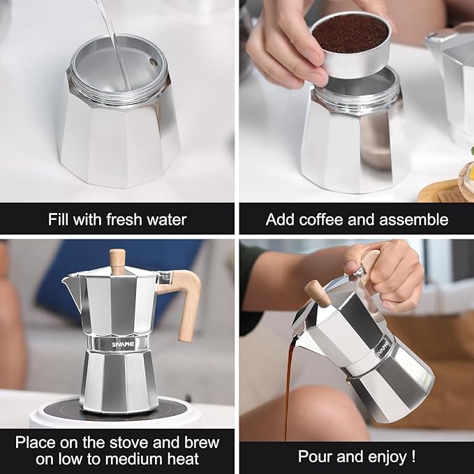 Sivaphe Aluminum Moka Pot 9 Espresso Cups, Percolator Espresso and Coffee Maker, Portable Stove top Italian and Cuban Cafì±?Brewer for Home and Camping Sliver