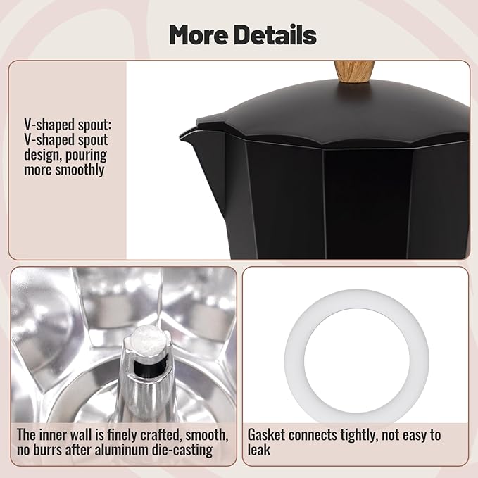 12 Cup Aluminum Moka Pot Classic Stovetop Espresso Coffee Maker 600ml 20oz Coffeemaker Percolator Mocha Pot Greca Coffee Maker Cafe Makers for Italian and Cuban Cafì±?Brewing Black