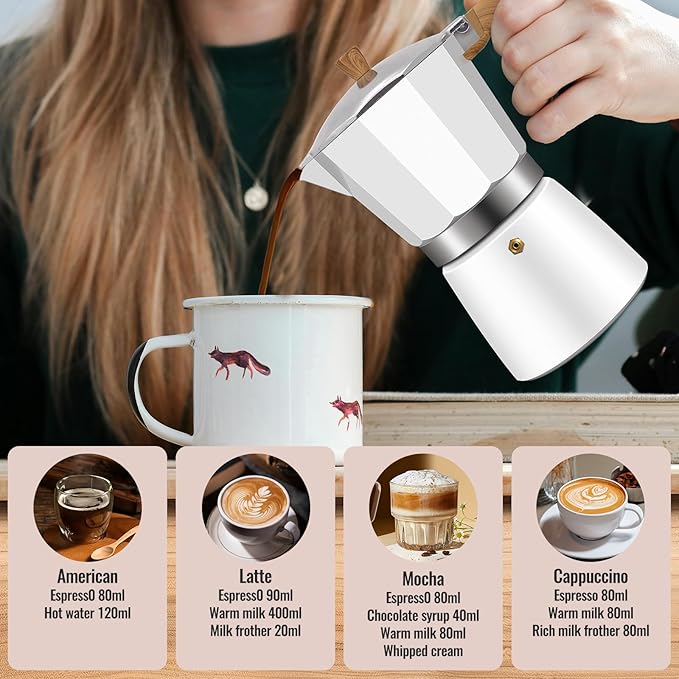 12 Cup Aluminum Moka Pot Classic Stovetop Espresso Coffee Maker 600ml 20oz Coffeemaker Percolator Mocha Express Preferred Cafe Makers for Italian and Cuban Cafì±?Brewing White
