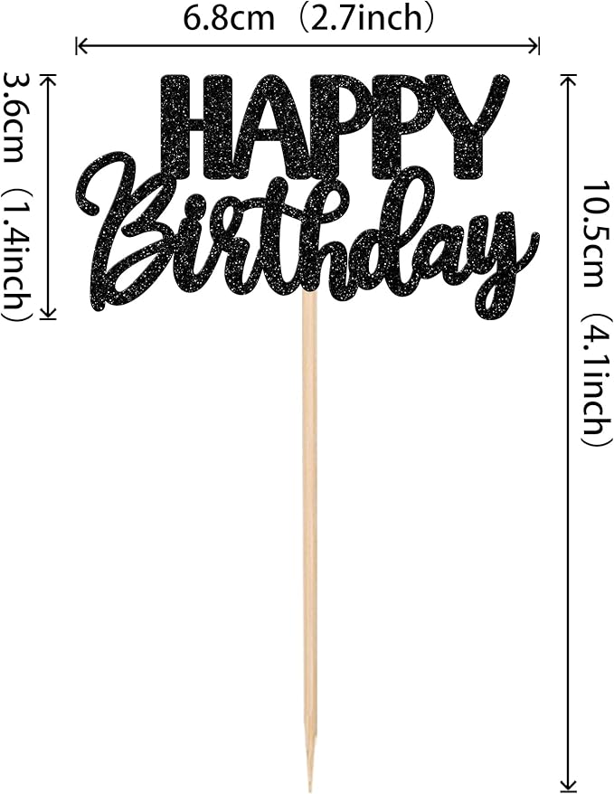 30 PCS Happy Birthday Cupcake Toppers Glitter Happy Birthday Cupcake Picks for Celebrating Birthday Anniversary Theme Party Cake Decorations Supplies Black