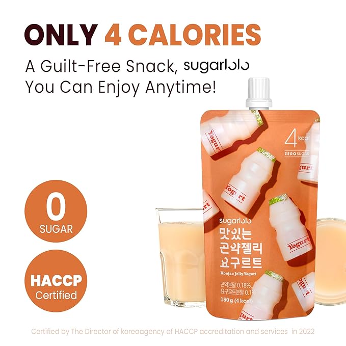 Sugarlolo Konjac Sweet Yogurt Jelly Snack - Vegan Jello with Zero Sugar | Only 4 Calories per Pouch | Low Calorie Korean Snacks | 5.29 Oz (150g) | 10 Pack