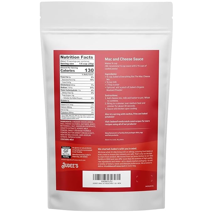 Judee's Everything But The Mac Cheese Mix 1 lb - Great for Hiking, Camping, and Travel - Serve on Pasta and Baked Potatoes - Easy Dipping Sauce for Fries and Nachos - Gluten-Free and Nut-Free