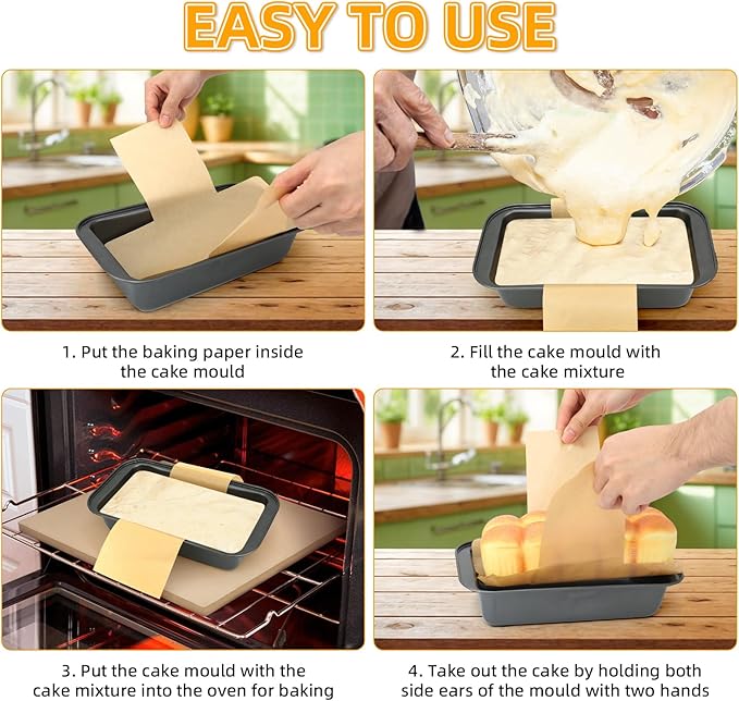 100 Sheets Loaf Pan Liners, Non-Stick Parchment Paper for Baking Toast,Sourdough,Cakes, Banana Bread, Ideal Bread Pan Liners for Baking(Rectangular 10in)