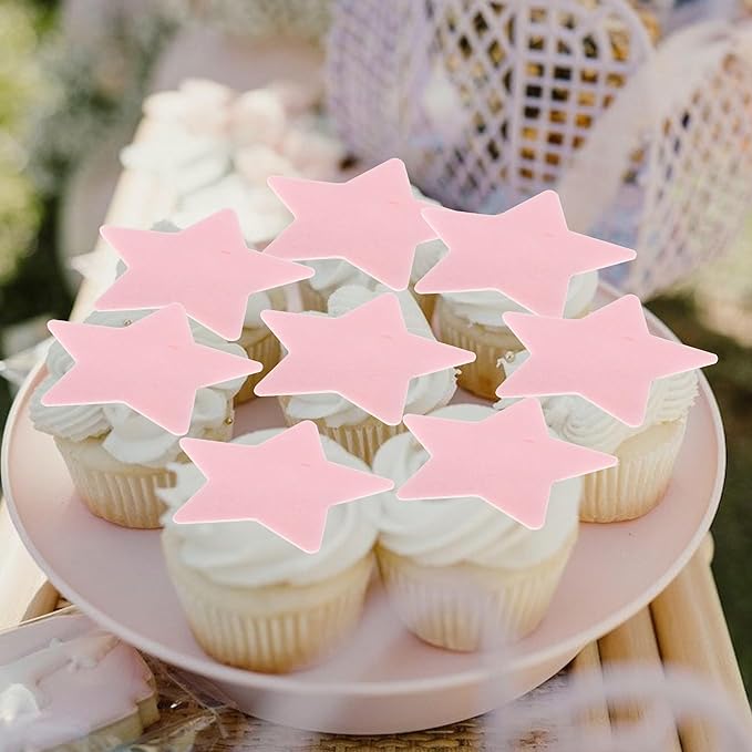 60 Pack Edible Star Cupcake Topper Twinkle Little Star Cupcake Picks Water Paper Little Star Theme Cupcake Decorations for Wedding Engagement Bridal Shower Birthday Party Supplies Pink
