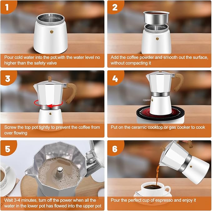 6 Cup Aluminum Espresso Stovetop Moka Pot Express Coffee Maker Percolator Italian Classic Mocha Coffee Machine for Italian and Cuban Cafe Brewing for Home & Camping 300ml 10oz