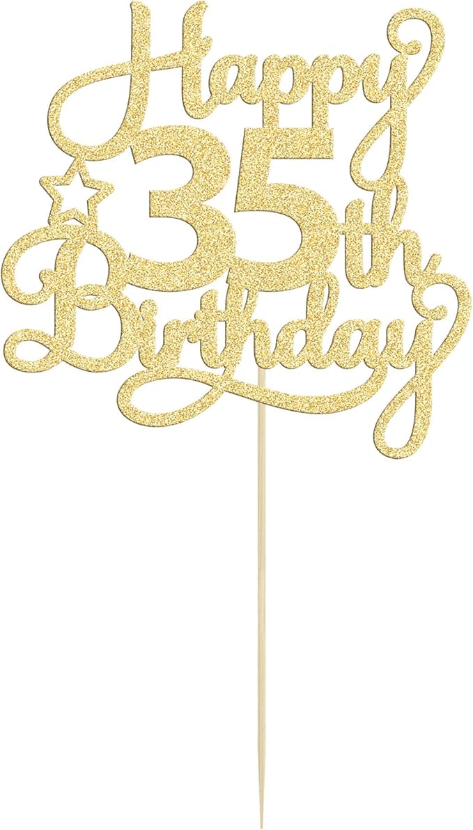 1 Pack Happy 35th Birthday Cake Topper Gold Glitter 35 & Fabulous Cheers to 35 Years Old Birthday Cake Pick for Celebrating 35th Birthday Anniversary Party Cake Decorations Supplies