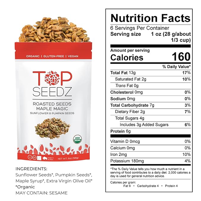 Top Seedz Deluxe Organic Gluten Free Vegan Seed Crackers and Roasted Seeds Bundle | 1 Pouch of Maple Magic Roasted Seeds | 5 Packs of Mixed Crackers