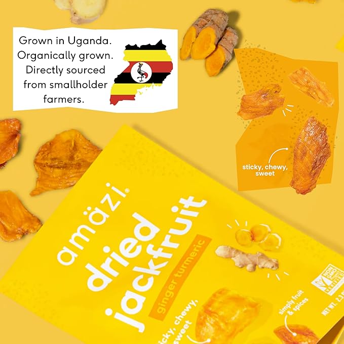 Am채zi Foods | Ginger Turmeric Dried Jackfruit (6 Pack) | All Natural Snacks | Gluten Free Healthy Dried Fruit Snacks
