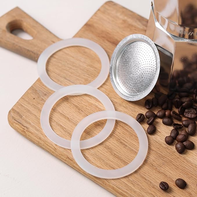 Sivaphe 6 Cups Moka Pot Replacement Infuser Parts Only for Aluminum Italian Stovetop Espresso Coffee Maker, 1 Filter and 3 Silicone Gasket Seals