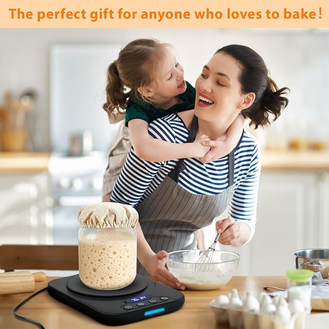 Sourdough Starter Warmer – Precise Thermostat (70-110°F), Intelligent Memory & 24H Timer Function for Home Baking & Fermented Dough (Black)