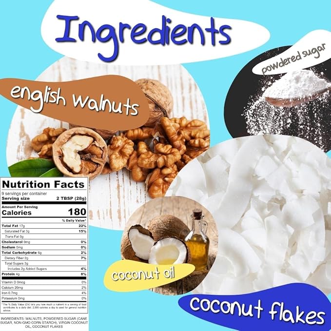 Crazy Go Nuts Walnut Butter Coconut - Walnut Spread, Keto, Vegan, Low Carb, Gluten Free, Superfood-Natural, Non-GMO, ALA, Omega 3 Fatty Acids, Good Fats and Antioxidants - 9 Oz