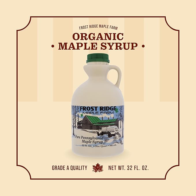 Frost Ridge Maple Farm, Organic Maple Syrup, Grade A, Quart (32 FL Oz), Dark Robust (formerly Grade B)