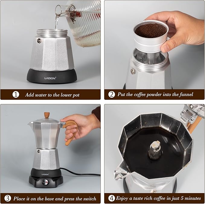 Cafeteras Electricas Modernas,6 Cup Portable Espresso Maker,300ml Moka Pot with Detachable Base & Overheat Protection, Great for Home竊똎ffice, or Travel, a Thoughtful Gift for Coffee Lovers