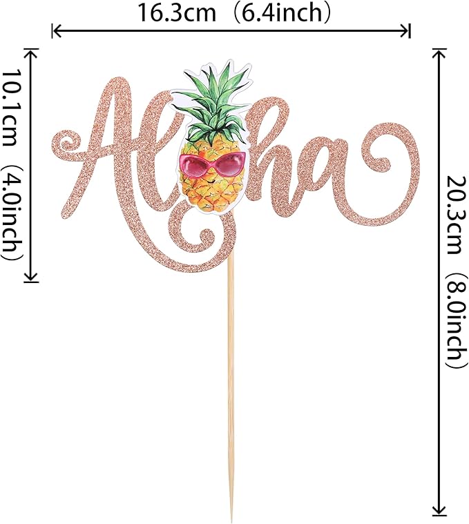 1 Pack Aloha Cake Topper Glitter Pineapple Summer Hawaiian Cake Pick Tropical Fruit Cake Decorations for Summer Baby Shower Aloha Hawaiian Theme Birthday Party Supplies Rosegold
