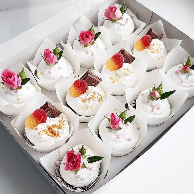150 Pieces Tulip Cupcake Muffin Liners Paper Baking Cups Greaseproof Cupcake Wrappers for Birthday Wedding Party Baby Showers Catering Restaurants(White)