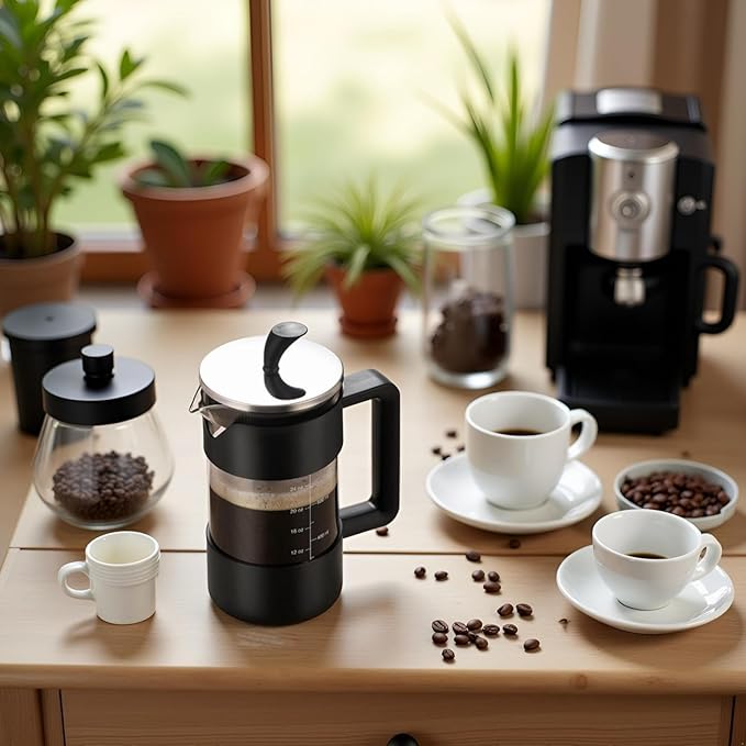 Modern French Press Coffee Maker, 34oz (1 Liter), Heat-Resistant Borosilicate Glass with No-Drip Spout, for Home, Office or Gift