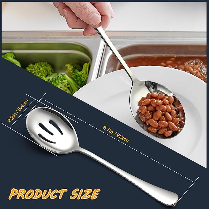 Serving Spoons 4 Pieces, Slotted Serving Spoon Large Cutlery for Catering Buffet, Mirror Polished, Dishwasher Safe, 8.7 Inches