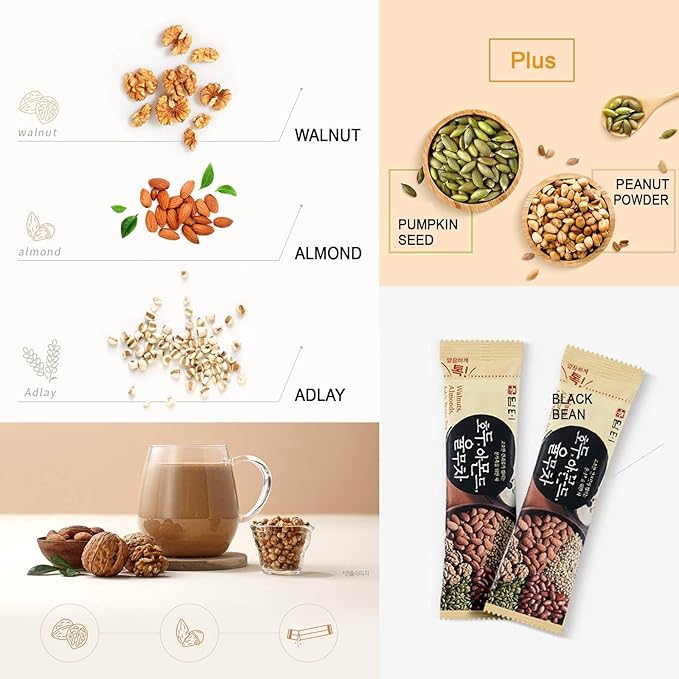 DAMTUH 15 Grains Mixed Powder and Walnut Almond Adlay Mixed Powder Misugaru Meal Replacement Shake Bundle Pack 50 Count + 40 Count (Pack of 2)