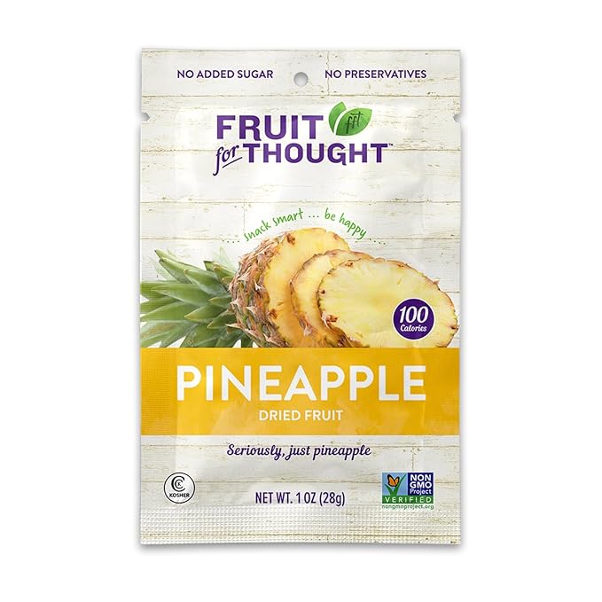 Fruit for Thought Dried Pineapple | Dried Fruit Snack Packs Ideal for the Family | At Home, Work, or On The Go | 1 Ounce Bags Pack of 12