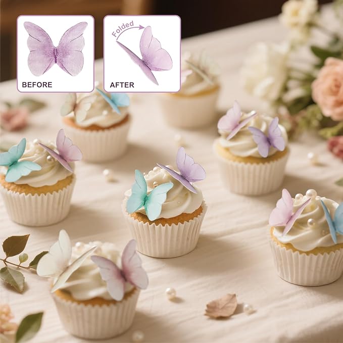 48pcs Edible Butterflies for Cake Decorating, Wafer Paper Butterfly Cake Decorations, Edible Cake Decorations(6 Colors)