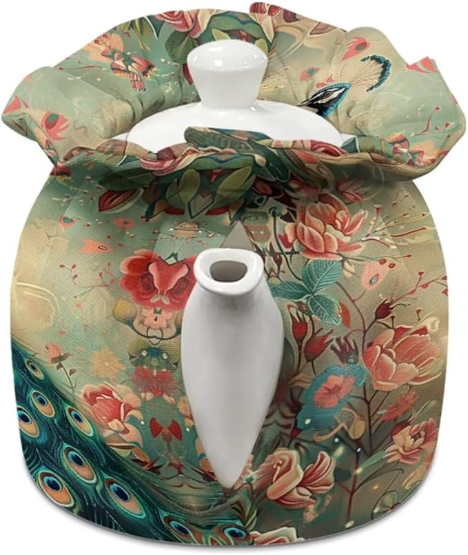 Peacock Tea Cozy for Teapot Insulated Large Teapot Cover to Keep Warm Tea Kettle Cover Machine Washable for Home Kitchen Tea Party Table Decor