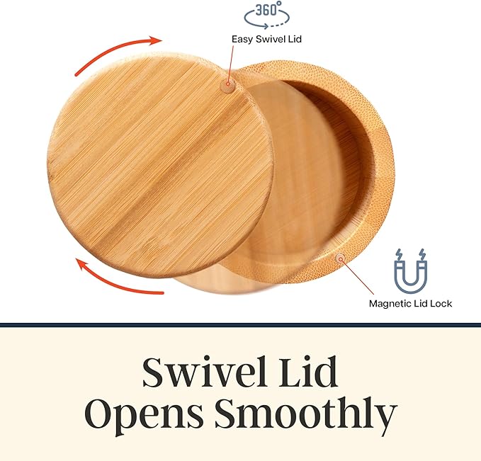 Totally Bamboo Salt Cellar with Swivel Lid ??Bamboo Spice Box Storage Container for Kitchen Countertop with Magnetic Closure ??Ideal for Sea Salt, Spices and Herbs