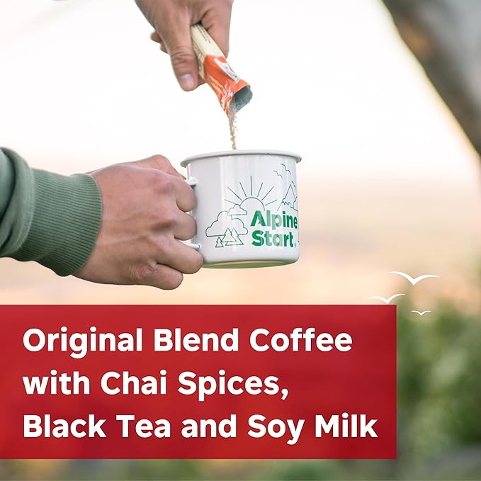 Alpine Start Instant Dirty Chai Latte, Coffee Blended with Traditional Chai Spices, Black Tea and Soy Milk, Vegan and Dairy Free (0.70 Oz) Pack of 5