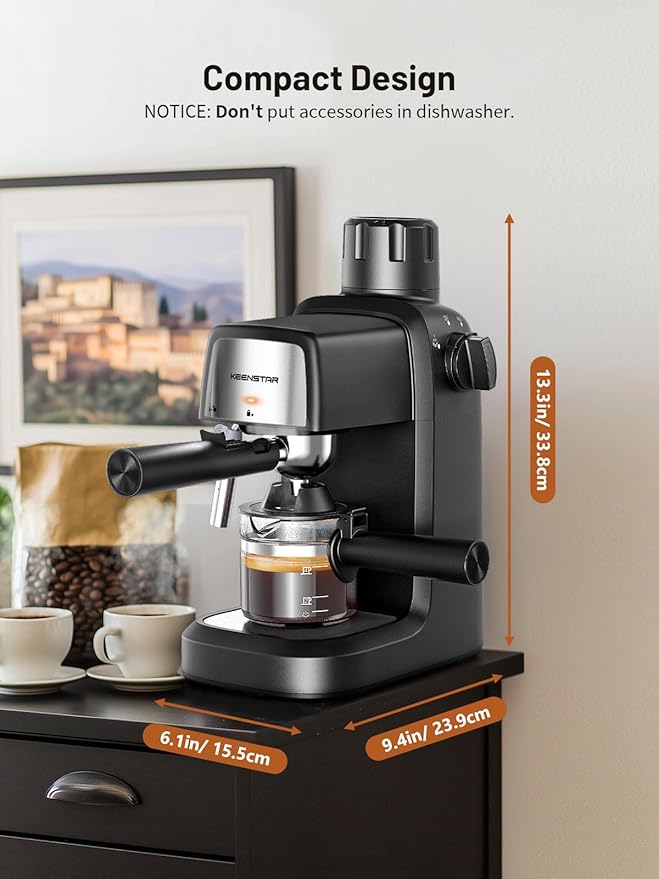 3.5Bar Espresso Machine with Milk Frother, 800W Compact Espresso and Cappuccino Machine with Preheating Function, 4 Cup Espresso Maker for Cappuccino or Latte, Gift for Coffee Lover