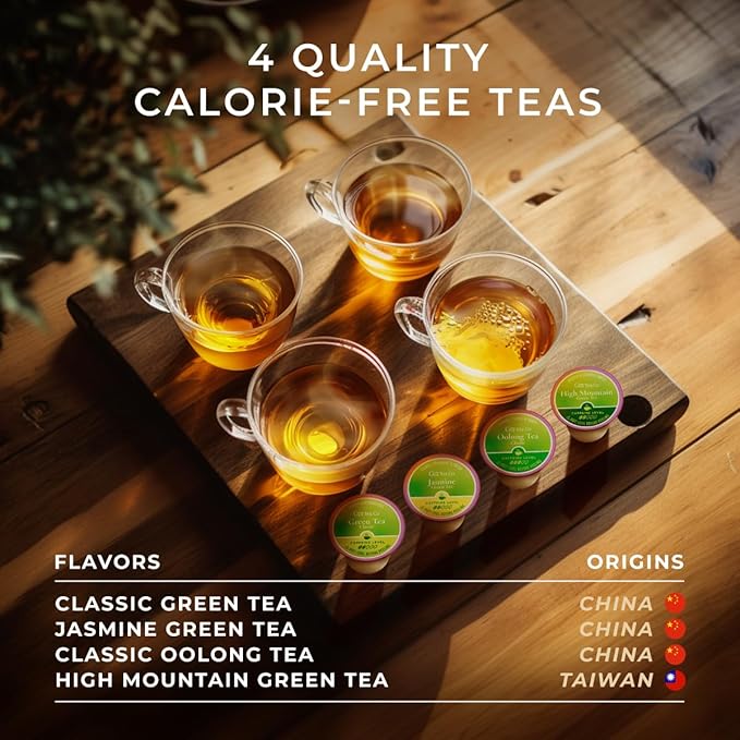 Gya Tea Co Green Tea Gift Set (16 ct) - Assorted Tea Pod Variety Pack with High Mountain, Jasmine, Oolong & Green 4 Flavors for Refresh & Wellness