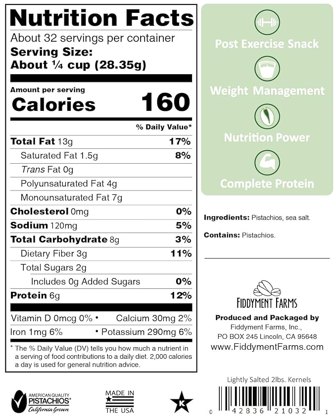 Fiddyment Farms 2lb Lightly Salted Pistachio Kernels