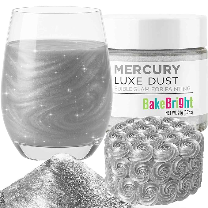 Bulk (20g) Silver Luster Dust Edible Glitter for Cocktails | Premium Edible Silver Luster Dust for Cake Decorations - Edible Glitter for Drinks Cupcakes Cookies Cakes Food Paint