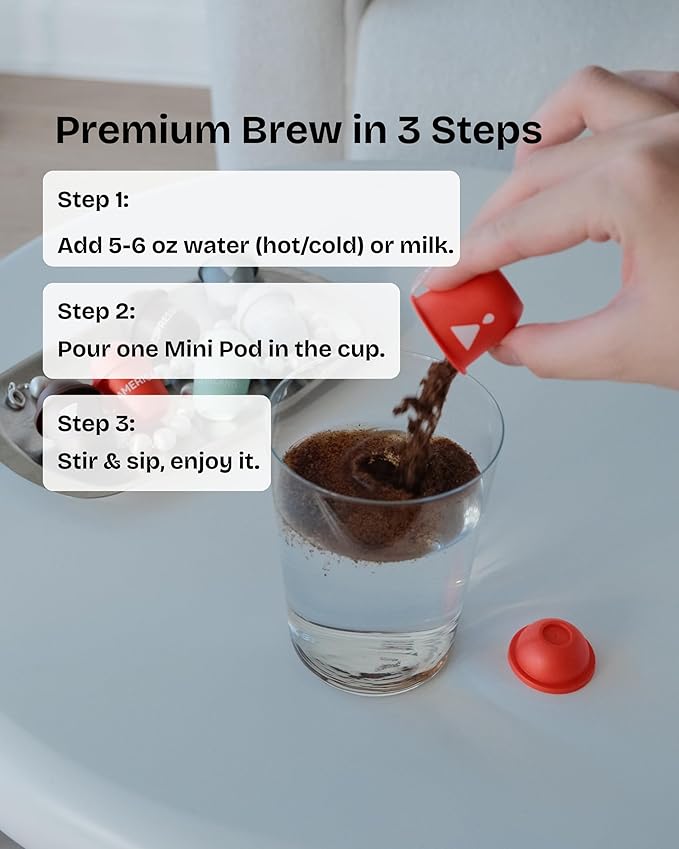 Yum!Brew Instant Coconut Americano Coffee – Freeze-Dried Yunnan Arabica | 12 Servings | Smooth & Nutty Flavor | Hot or Cold Brew | No Sugar | Low Calorie | Travel-Friendly Pods