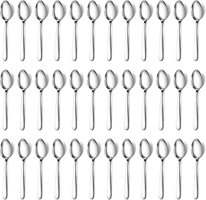 Pleafind 36 Pieces Teaspoons Set (6.2 inch), Spoon Silverware, Stainless Steel Tea Spoons, Mirror Polished Small Teaspoon, Dessert Spoons for Home, Kitchen, Restaurant, Dishwasher Safe