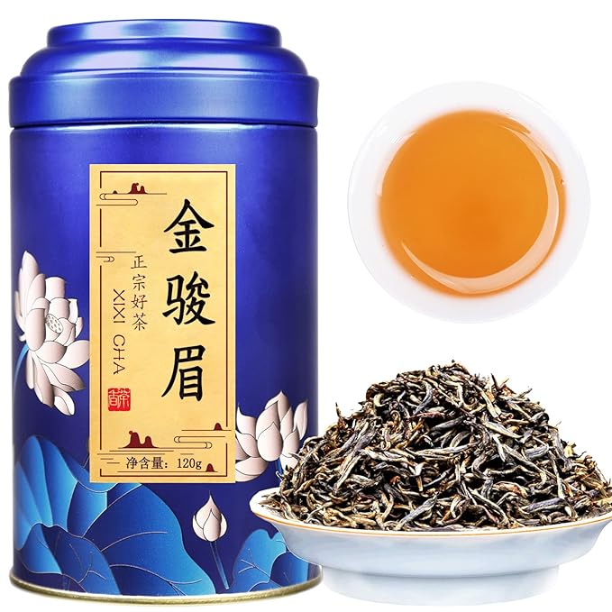 XIXICHA Black Tea Loose Leaf Jin Jun Mei Premium Golden Monkey Tea Chinese Authentic Wuyi Mountain Black Tea Golden Eyebrow Tea Nature Fruit And Honey Fragrance çº?Œ¶ ?¹级?‘骏??ä¸?›½?Ÿ夫??4.23oz /120g
