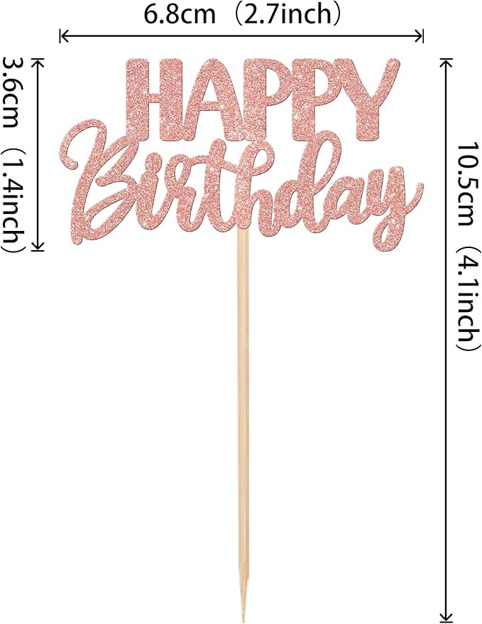 30 PCS Happy Birthday Cupcake Toppers Glitter Happy Birthday Cupcake Picks for Celebrating Birthday Anniversary Theme Party Cake Decorations Supplies Rose Gold