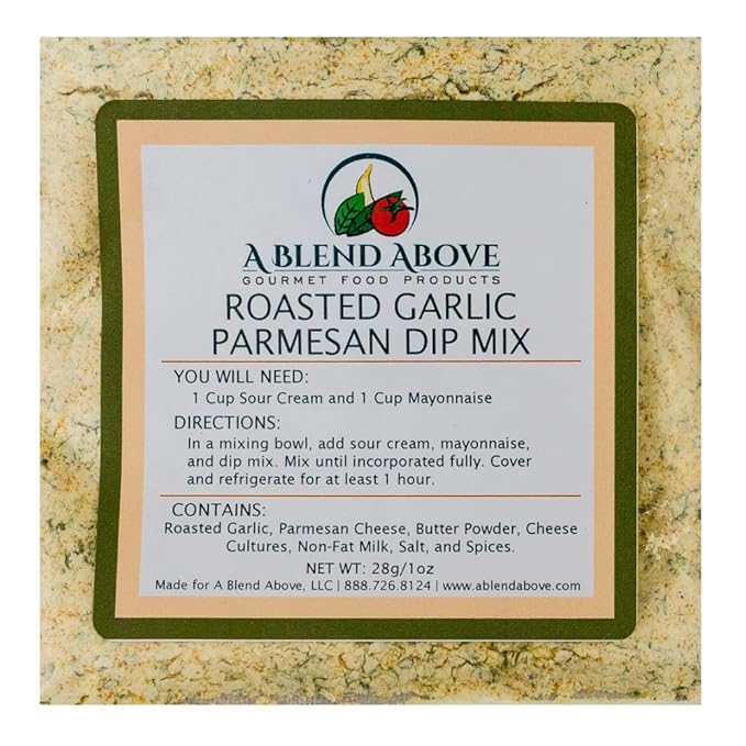 A Blend Above Roasted Garlic Parmesan Dip Mix Mixed Seasonings Packet, 1 oz (3 Pack), Gluten-Free, No MSG, All Natural, No Preservatives, Vegetable Dip, Keto Friendly, Low Carb, Easy to Make