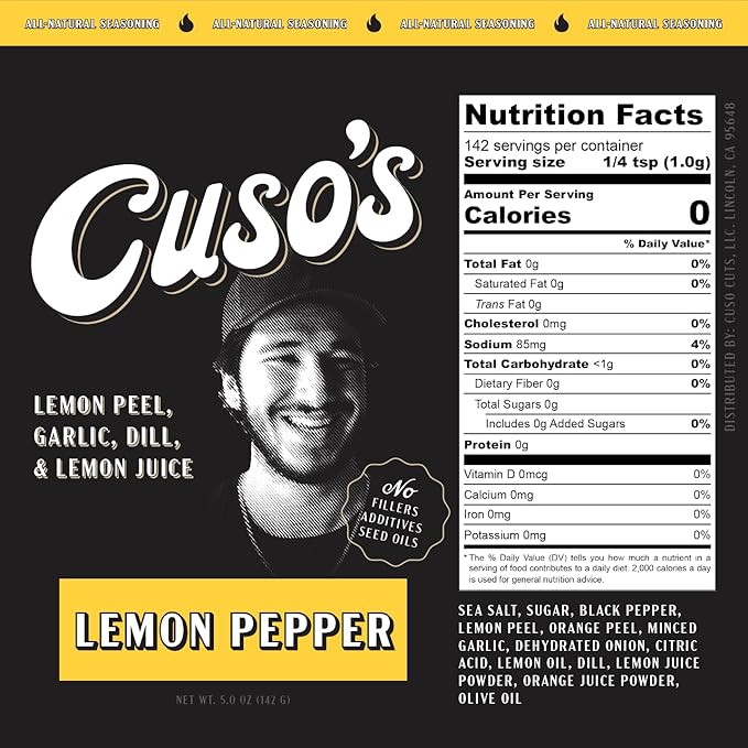 Cuso Cuts Lemon Pepper Seasoning BBQ Rub - Lemon Pepper Powder Chicken Wing Rub - Chicken Seasonings, Spices for Grill, Marinade & Smoking - 1 Count - 5 oz bottle