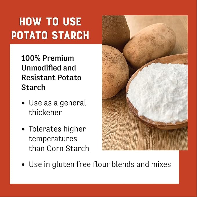 Judee’s Unmodified Potato Starch 4 lb - Just One Ingredient - Great for Breading, Thickening, Cooking, and Baking - 100% Non-GMO, Gluten-Free, and Nut-Free - Resistant to High Temperatures