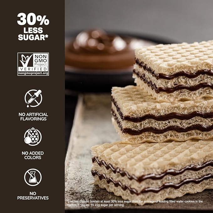 Loacker Classic Dark Chocolate Wafers - Premium Crispy Wafer Cookies with Dark Chocolate Cream Filling - Multipack of 12 Snack Packs - NON-GMO - Sustainably Sourced Cocoa - 45g/1.59oz, Pack of 12