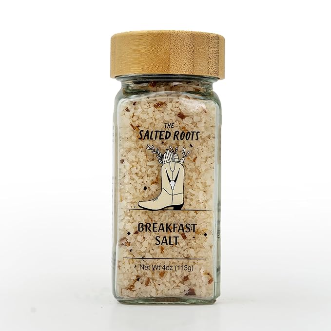 The Salted Roots - Breakfast Salt - Whiskey-Infused with Real Maple, Vanilla Bean & Applewood-Smoked Bacon - Sweet & Savory Seasoning for Eggs, Avocado Toast & Brunch Dishes - 4oz Jar
