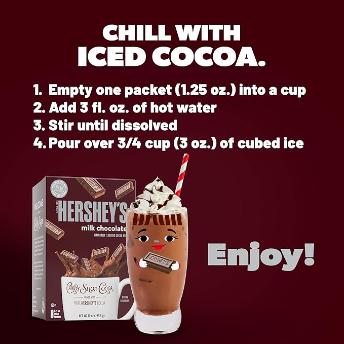 Candy Shop Cocoa HERSHEY'S Milk Chocolate Cocoa Mix, Hot Chocolate, Make Hot or Iced Cocoa, Made With Real Milk, Gluten Free, 1.25 oz packet (24 count)