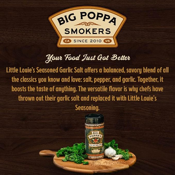 Big Poppa's Little Louie’s Garlic Salt with Black Pepper - Gluten-Free All Purpose Seasoning – Ideal as Beef, Chicken, and even Vegetable Seasoning for Cooking (14.5 Oz)