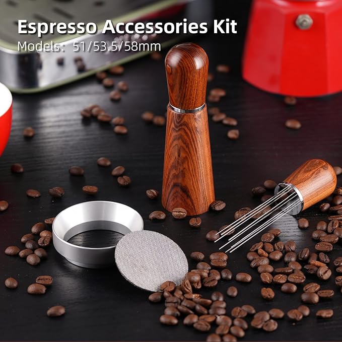 51mm Espresso Accessories Kit,316 Stainless Steel WDT Tool Espresso,Dosing Funnel and Puck Screen Set竊똄spresso Distribution Tool,Espresso Coffee Stirrer for Barista