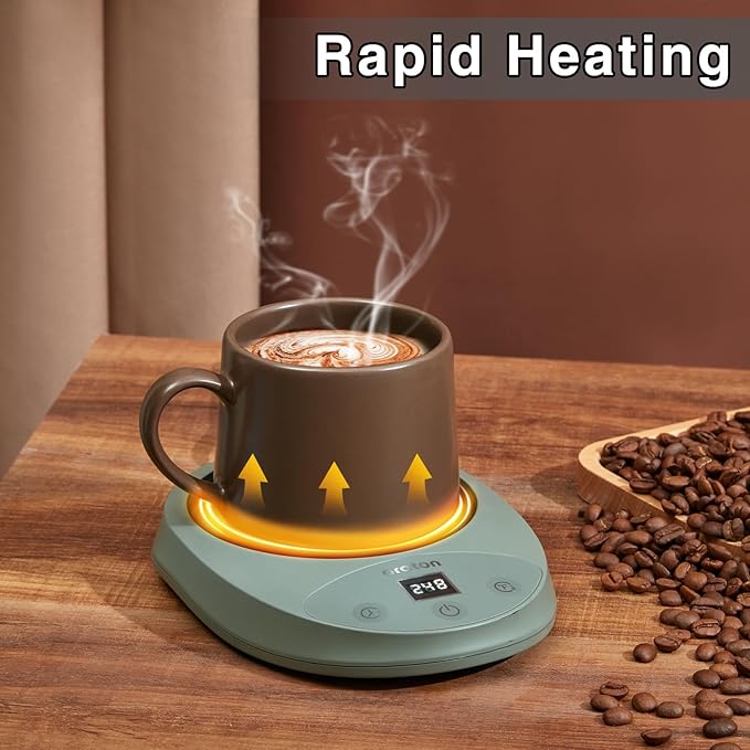 Mug Warmer for Coffee and Tea, Auto Shut Off,4.3 Inch Large Heated Plate,8 Temperature Settings, 1-8 Hour Timer Settings, Smart Coffee Warmer Plate Milk Tea Water(Green)