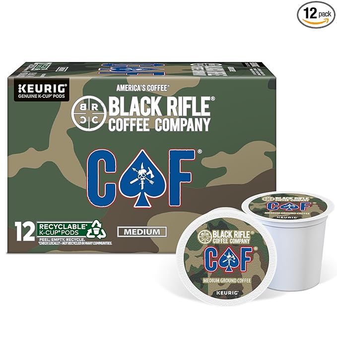 Black Rifle Coffee Company Medium Roast K Cups - Single Serve K Cups Coffee Pods - Kcup Pods Compatible with Keurig 1.0 & 2.0 - Made from Pure Arabica Beans (CAF, 12 Count)