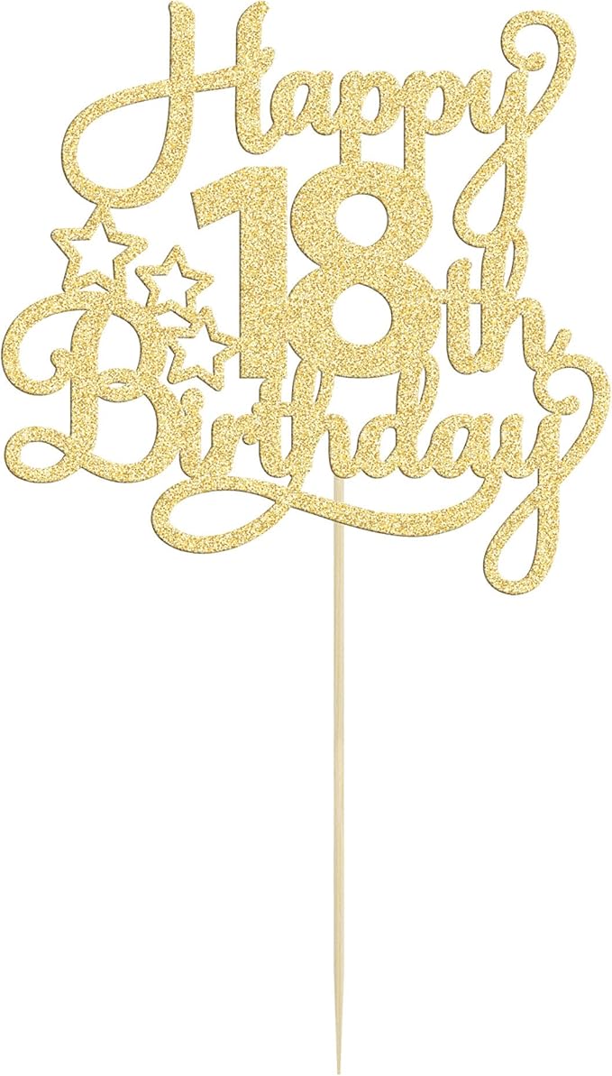 1 Pack Happy 18th Birthday Cake Topper Gold Glitter 18 & Fabulous Cheers to 18 Years Old Birthday Cake Pick for Celebrating 18th Birthday Anniversary Party Cake Decorations Supplies