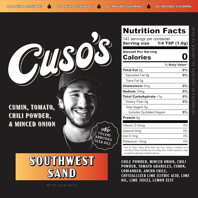 Cuso Cuts Southwest Sand BBQ Rub - All-Natural Taco Seasoning - Fajita Seasoning, Spices for Grill, Marinade & Smoking - 1 Count BBQ Rub - 5 oz bottle