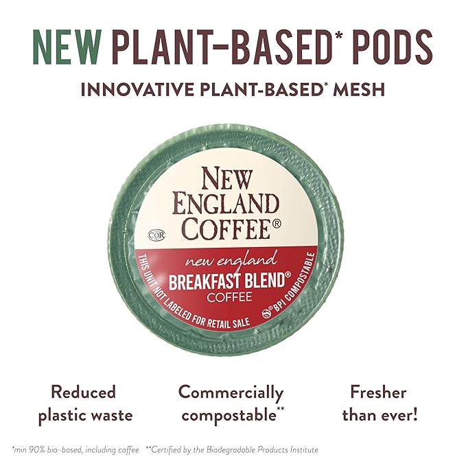 New England Coffee Breakfast Blend Medium Roast Single Serve Pods, 32ct Box (Pack of 4)