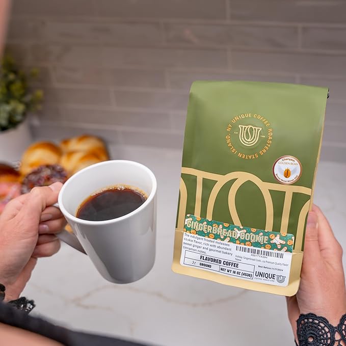 Holiday 'Gingerbread Cookie' Flavored Ground Coffee, 1 LB (16 oz) bag, Medium Roast, 100% Arabica Premium Quality Flavor